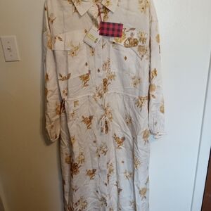 Woolrich Cream and Brown Floral Midi Dress